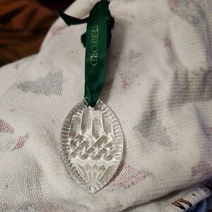 Waterford Crystal Ornament with Green Ribbon